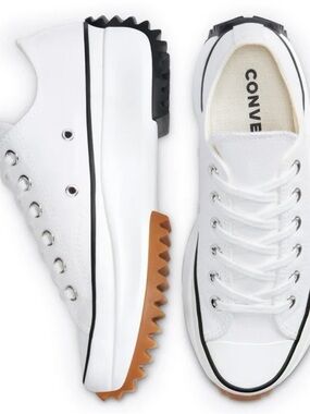 Converse White Low-Top Platform Sneakers with Black Trim and Gum Tread
